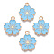 Alloy Enamel Pendants, Sakura Flower, Light Gold, Light Sky Blue, 20.5x17.5x1.5mm, Hole: 2mm