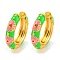 Rack Plating Brass Hoop Earrings, with Flower Enamel, Cadmium Free & Lead Free, Long-Lasting Plated, Real 18K Gold Plated, Lime, 19x4.5mm
