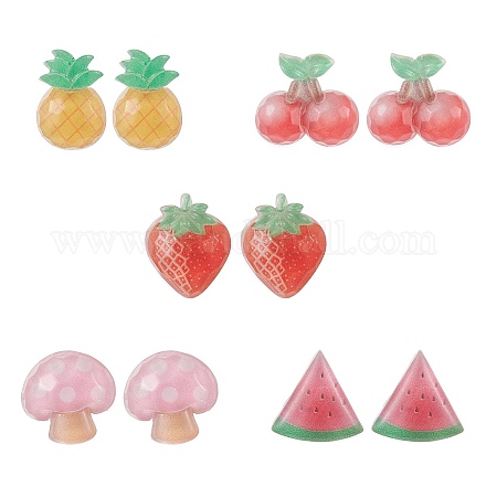 Серьги-гвоздики из смолы в форме фруктов EJEW-JE05285-1