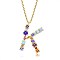 Brass Micro Pave Cubic Zirconia Pendant Necklaces, Initial Necklaces, with Cable Chains, Letter K, Colorful, Golden, 15-3/4 inch(40cm)