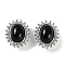 Natural Obsidian Sew on Rhinestone, with Brass Micro Pave Cubic Zirconia Findings, Cadmium Free & Nickel Free & Lead Free, Oval, Platinum, 13x11x8.5mm, Hole: 1.5mm