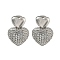 Heart Brass Pave Clear Cubic Zirconia Stud Earrings for Women, Platinum, 17x12.5mm