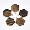 Natural Tiger Eye Pendants, with Brass Findings, Hexagon, Golden, 30~31x24~25x2~3mm, Hole: 2mm