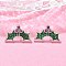 Brass Micro Pave Cubic Zirconia Stud Earrings, with Enamel and Paillette, Rack Plating, Long-Lasting Plated, Lead Free & Cadmium Free, Holly Leaf, Platinum, 10x16mm