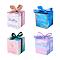 40Sets 4 Color Square Fold Paper Candy Boxes, with Ribbon & Word, for Bakery and Baby Shower Gift Packaging, Mixed Color, 80x80x90mm, 10set/color