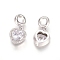 Brass Micro Pave Cubic Zirconia European Dangle Charms, Large Hole Pendants, Heart, Clear, Platinum, 22mm, Hole: 5mm