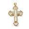 Brass Micro Pave Cubic Zirconia Shell Pendants, Cadmium Free & Lead Free, Cross, Real 18K Gold Plated, 38x26x3mm, Hole: 3.5x5mm