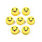 Handmade Polymer Clay Beads, Flat Round with Expression, Yellow, 9~10x4~5mm, Hole: 1.6mm