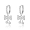 Clear Cubic Zirconia Bowknot Dangle Hoop Earrings, Brass Earrings, Platinum, 26x10mm