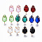 Brass Stud Earring Findings, with Glass and Loop, Long-Lasting Plated, Cadmium Free & Nickel Free & Lead Free, Teardrop, Light Gold, Mixed Color, 14x8.5mm, Hole: 1.2mm, Pin: 0.7mm