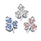 Alloy Pendants, with Rhinestone, Cadmium Free & Nickel Free & Lead Free, Clover, Platinum, Mixed Color, 18.5x14x2mm, Hole: 1.8mm
