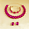 Alloy & Glass Rectangle Link Chain Necklaces & Bracelet & Dangle Earrings Sets, Golden, Magenta, 475mm