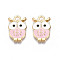 Alloy Enamel Pendants, Cadmium Free & Nickel Free & Lead Free, Light Gold, Owl, Pink, 19x12x2.5mm, Hole: 2mm