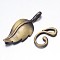 Brass Hook Clasps, For Leather Cord Bracelets Making, Leaf, Brushed Antique Bronze, Leaf: 33x13x3mm, Hook: 17x10x2mm, Hole: 1mm and 3x3mm