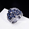 Brass Micro Pave Cubic Zirconia Finger Rings, Flower, Platinum, Marine Blue, US Size 9(18.9mm)