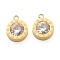 304 Stainless Steel Rhinestone Charms, Flat Round with Roman Numerals, Crystal, Golden, 14x11x4.5mm, Hole: 1.8mm