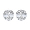 Non-Tarnish 201 Stainless Steel Pendant, Hollow Charms, Flat Round with Tree of Life, Stainless Steel Color, 38x35x1.5mm, Hole: 2mm