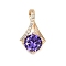 Brass Micro Pave Cubic Zirconia Pendants, Rhombus Charms, Long-Lasting Plated, Lead Free & Cadmium Free, Lilac, 21.5x12x6mm, Hole: 11x2mm