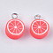 Handmade Polymer Clay Pendants, with Iron Findings, Imitation Food, Grapefruit, Platinum, Light Coral, 15x10~10.5x4.5mm, Hole: 1.8mm