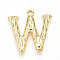 304 Stainless Steel Pendants, Letter Charms, Letter W, 22.5x12x3mm, Hole: 1.6mm
