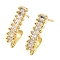 Brass Stud Earring Findings, Cadmium Free & Nickel Free & Lead Free, with Clear Rhinestone & Horizontal Loops, Real 18K Gold Plated, 14x3.5mm, Hole: 1mm, Pin: 0.7mm