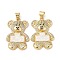 Brass Micro Pave Cubic Zirconia Pendants, Cadmium Free & Lead Free, with Shell, Bear, Real 18K Gold Plated, 27x19x4mm, Hole: 5x3.5mm