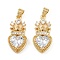 Brass Micro Pave Clear Cubic Zirconia Pendants, Cadmium Free & Lead Free, Heart, Real 18K Gold Plated, 25x12x6mm, Hole: 4x3.5mm