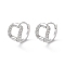 Brass Micro Pave Cubic Zirconia Hoop Earrings, Hollow Square, Real Platinum Plated, 13.5x11mm