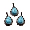 Synthetic Turquoise Teardrop Pendants, Red Copper Tone Brass Charms, 28.5x20.5x7mm, Hole: 8x5mm