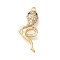 Brass Micro Pave Clear & Black Cubic Zirconia Connector Charms, Cadmium Free & Nickel Free & Lead Free, Snake Links, Real 18K Gold Plated, 24x9.5x4mm, Hole: 1.2mm and 1mm