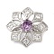 Brass Micro Pave Clear Cubic Zirconia Fold Over Clasps, Cadmium Free & Nickel Free & Lead Free, Flower, Purple, Platinum, 20.5x8.5mm