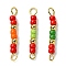 3Pcs Glass Seed Beads & Brass Rondelle Beaded Connector Charms, with 304 Stainless Steel Double Loops, Golden, Red, 24x3x3mm, Hole: 2.5mm, 1pc/style, 3 Styles