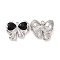 Rack Plating Alloy Glass Pendants, Platinum Tone Bowknot & Heart Charms, Cadmium Free & Lead Free & Nickle Free, Black, 20x22.5x5mm, Hole: 1.5mm