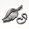 Brass Hook Clasps, For Leather Cord Bracelets Making, Leaf, Antique Silver, Leaf: 33x13x3mm, Hook: 17x10x2mm, Hole: 1mm and 3x3mm