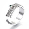 Brass Micro Pave Clear Cubic Zirconia Cuff Rings, Open Rings, Cadmium Free & Nickel Free & Lead Free, Crocodile, Real Platinum Plated, US Size 7 1/4(17.5mm)