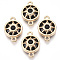 Glass Links connectors, with Light Gold Plated Alloy Findings, Flat Round with Sun, Black, 19.5x13.5x5.5mm, Hole: 1.6mm