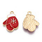 Christmas Theme, Alloy Enamel Pendants, with Crystal Rhinestone, Light Gold, Glove, Red, 21.5x16x3mm, Hole: 1.8mm