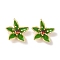 Brass Enamel Pendants, Cadmium Free & Nickel Free & Lead Free, with Glass, Real 18K Gold Plated, Flower Charm, Green, 19x16x5mm, Hole: 1mm