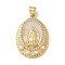 Brass Micro Pave Clear Cubic Zirconia Pendants, with Shell and Plastic Imitation Pearl, Oval with Virgin Mary Charms, Real 14K Gold Plated, 28x19.5x3.5mm, Hole: 5x3mm