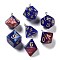 7 Styles Opaque Resin Polyhedral Dice Pendants Set, Multi-Sided Dice Charms with Platinum Plated Iron Loops, Mixed Shapes, Dark Blue, 20~28x19~24x17~24mm, Hole: 2mm, 1pc/style, 7Pcs/set