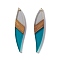 Transparent Resin & Walnut Wood Big Pendants, Leaf Charms, Teal, 53x11.5x3mm, Hole: 1.8mm