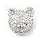 Brass Micro Pave Cubic Zirconia Slide Charms, Long-Lasting Plated, Bear, Platinum, 13x13x6.5mm, Hole: 3.5x10mm