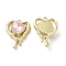 Glass Melting Heart Pendant, with Light Gold Alloy Findings, Lead Free & Cadmium Free, Pink, 20x15.5x5.5mm, Hole: 1.4mm