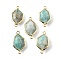 Natural Amazonite Faceted Connector Charms, Brass Hexagon Links, Golden, Rack Plating, 25x13x6.5mm, Hole: 1.6mm