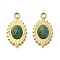 Natural African Jade Pendants, Faceted Oval Charms, with PVD Vacuum Plating Real 18K Gold Plated 201 Stainless Steel, 22x12x4mm, Hole: 2.5mm
