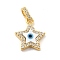 Brass Micro Pave Cubic Zirconia Pendants, Cadmium Free & Lead Free, with Cellulose Acetate(Resin) Evil Eye, Golden, Star, 17x14.5x3mm, Hole: 5x3.5mm