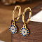 Vintage 925 Sterling Silver Hoop Earrings, Flat Round, with Cubic Zirconia, Golden, 19x6mm