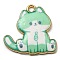 Printed Alloy Pendants, Golden, Cadmium Free & Nickel Free & Lead Free, Cat Shape Charms, Light Green, 20x20x2mm, Hole: 1.6mm