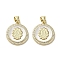 Brass Micro Pave Clear Cubic Zirconia Pendants, with Shell, Real 18K Gold Plated, Human, Flat Round, Cadmium Free & Lead Free, 18.5x16x2.5mm, Hole: 3.5x4mm