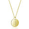 201 Stainless Steel Initial Pendants Necklaces, with Cable Chains, Flat Round with Letter, Golden, Letter.J, 16.3 inch(40cm), 1mm